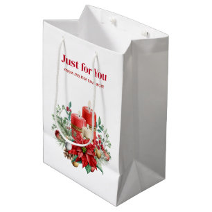 Sac Cadeau Moyen Bouquet de bougies et Poinsettia Noël