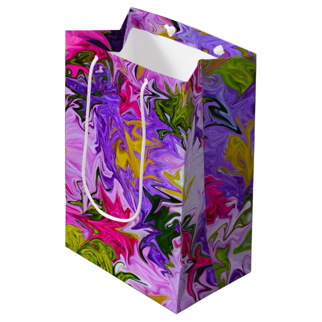 Sac Cadeau Moyen Bouquet de couleurs Floral Art Abstrait Design (Devant Angle)
