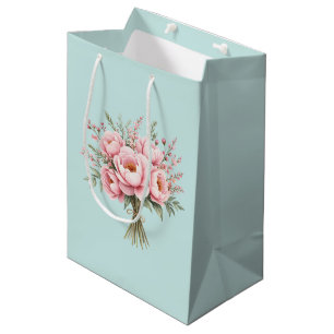 Sac Cadeau Moyen Bouquet de fleurs de pivoine rose joli