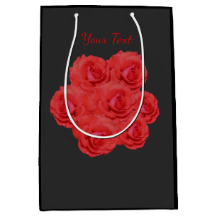 Sac Cadeau Moyen Bouquet de fleurs de rose rouge personnalisé 