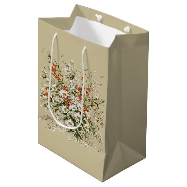 Sac Cadeau Moyen Bouquet de marguerites sauvages à l'aquarelle vint (Devant Angle)