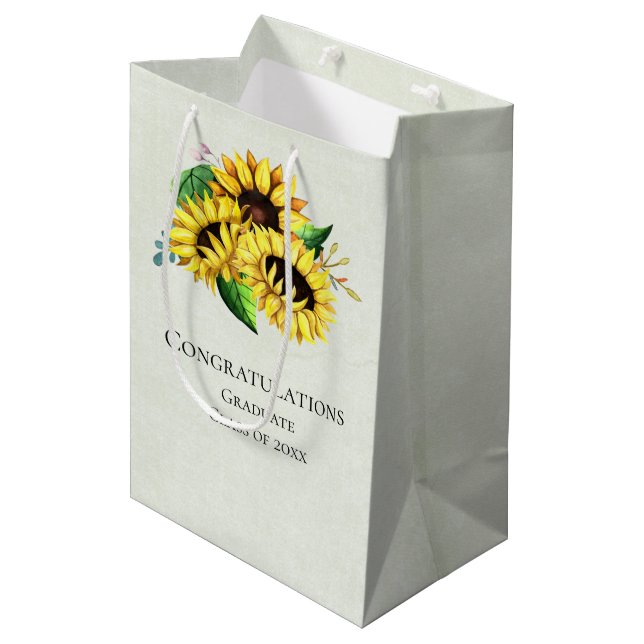 Sac Cadeau Moyen Bouquet de tournesol jaune félicitations (Devant Angle)