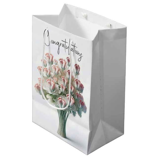 Sac Cadeau Moyen Bouquet Fleur Avec Pieds Bébé Rose (Devant Angle)