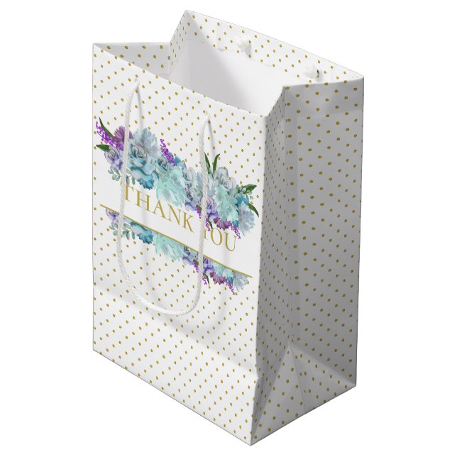 Sac Cadeau Moyen Bouquet Mariage Champêtre Bleu Turquoise Fête de F (Devant Angle)