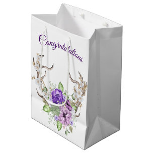 Sac Cadeau Moyen Bouquet mariage d'aquarelle Deer Antler