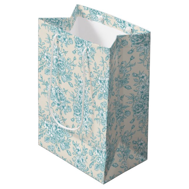 Sac Cadeau Moyen Bouquet Rose bleu Jardin Motif Floral (Devant Angle)