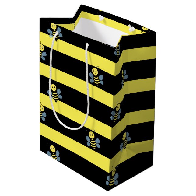 Sac Cadeau Moyen Bourdons sur fond rayé noir jaune (Dos Angle)