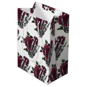 Sac Cadeau Moyen Bourgogne Floral Squelette main gothique
