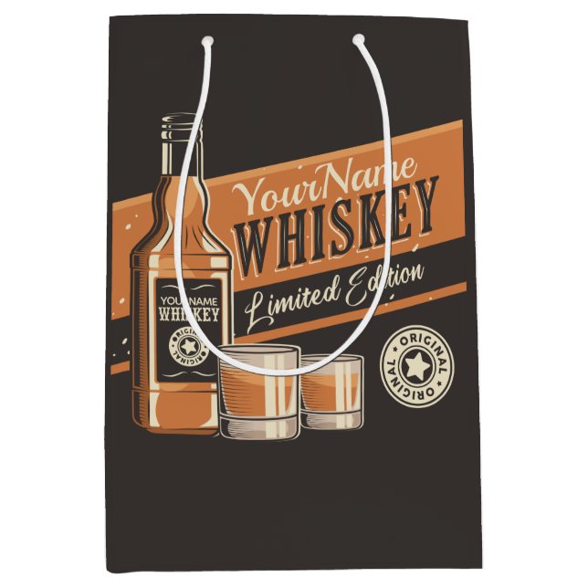 Sac Cadeau Moyen Bouteille de whisky personnalisée Bar Western  (Devant)