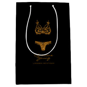 Sac Cadeau Moyen Boutique de lingerie Golden Glitter Logo Entrepris