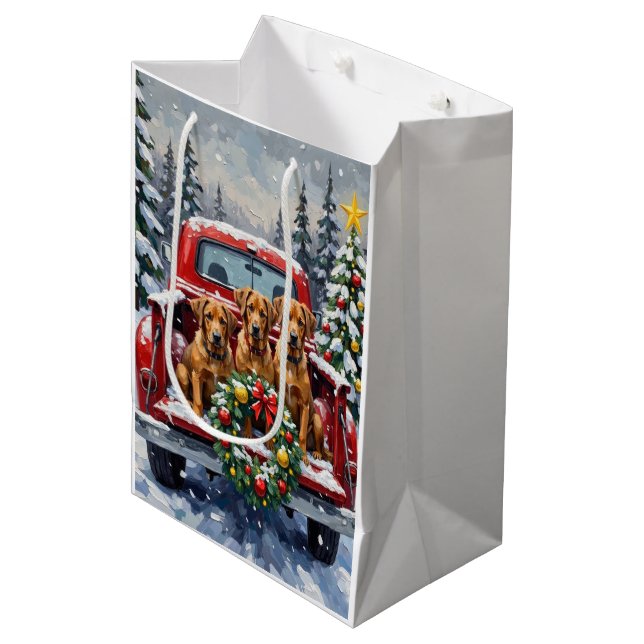 Sac Cadeau Moyen Bouvier des Flandres Christmas Red Truck Holiday (Devant Angle)