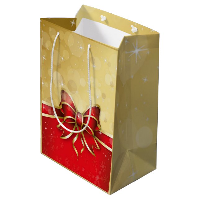 Sac Cadeau Moyen Bow rouge avec Arrière - plan or (Dos Angle)