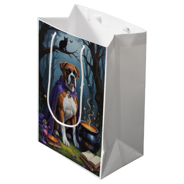 Sac Cadeau Moyen Boxer Chien Whimsical Halloween Peinture (Devant Angle)