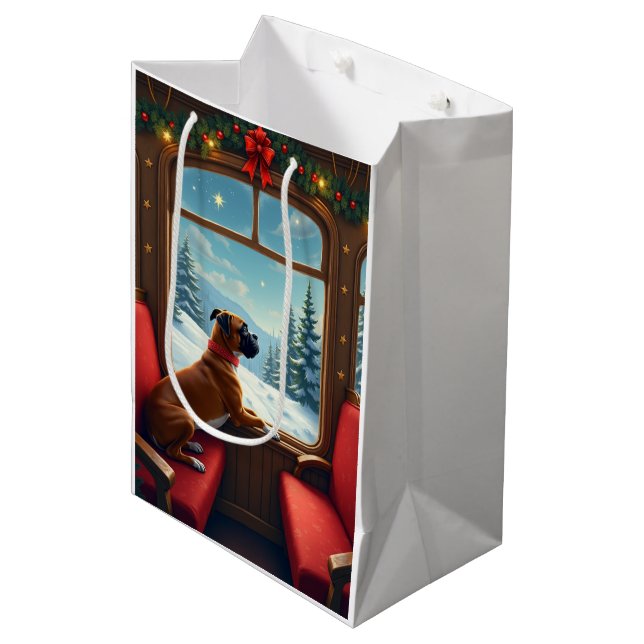 Sac Cadeau Moyen Boxer Christmas Eve Train Ride Painting (Devant Angle)