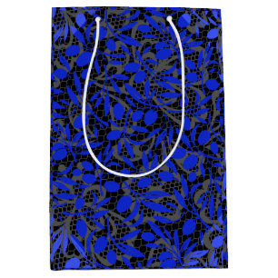 Sac Cadeau Moyen Branches de fruits bleus sur Gris net.2tonesx4 Bla