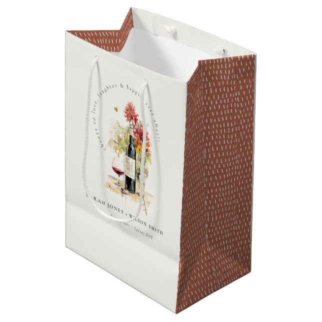Sac Cadeau Moyen Bravo à aimer Vin Rouge Jaune Floral Mariage (Devant Angle)