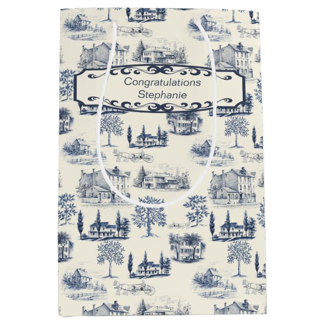 Sac Cadeau Moyen Bravo Toile Bleue Et Crème (Devant)