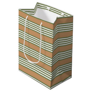 Sac Cadeau Moyen Brayures vert olive et blanc motif avec bronze