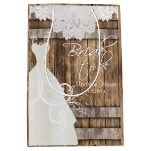 Sac Cadeau Moyen Bride to Be - Rustic Bois Barrel and Lace Design