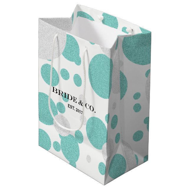 Sac Cadeau Moyen BRIDE Turquoise Blue Polka Dot Showparty Tiara (Devant Angle)