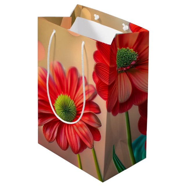 Sac Cadeau Moyen Bright Red Daisy Flowers (Dos Angle)