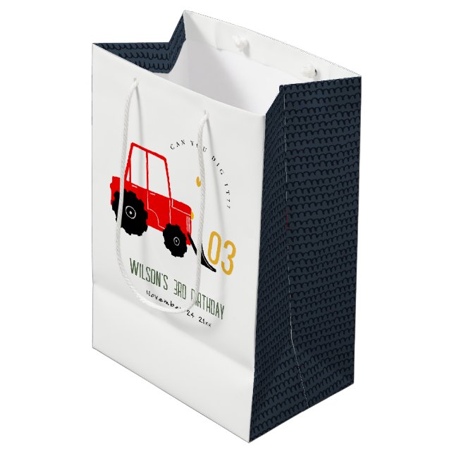 Sac Cadeau Moyen Bright Red Yellow Digger Enfants N'importe quel âg (Devant Angle)