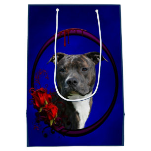 Sac Cadeau Moyen Brindle pitbull avec rose