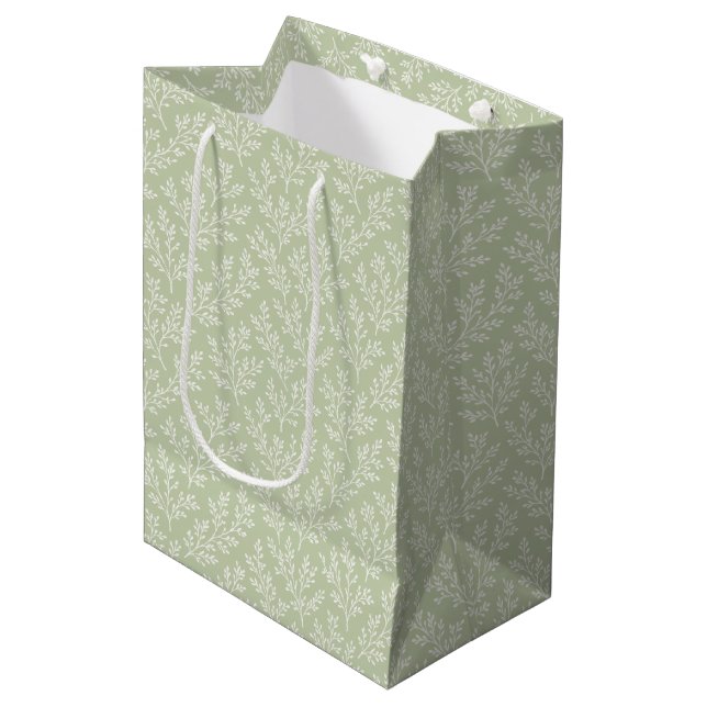 Sac Cadeau Moyen Brins de forêt neutres - Olive douce (Devant Angle)
