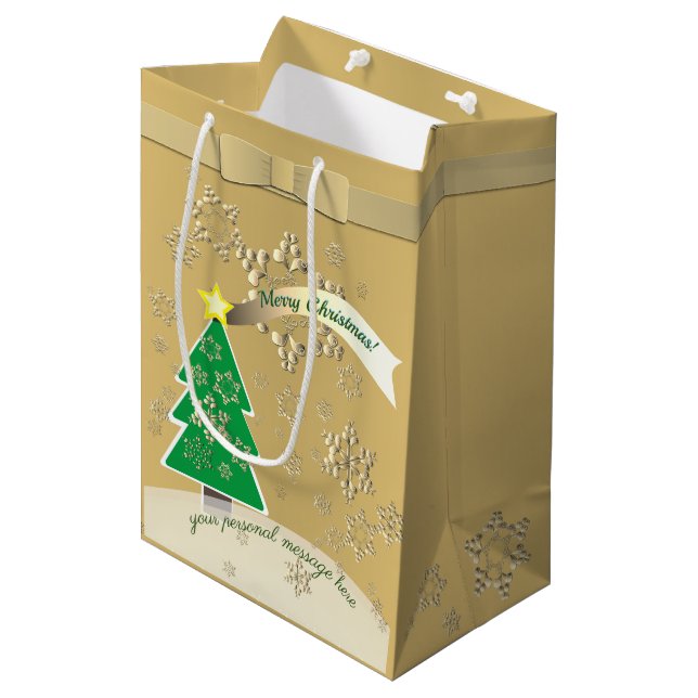 Sac Cadeau Moyen Bronze neige "Joyeux Noël" (Devant Angle)