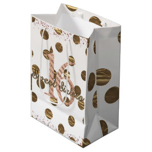 Sac Cadeau Moyen Bronze Pois Rose Gold Anniversaire 16 Ans Douce