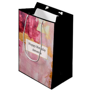 Sac Cadeau Moyen Brosse artistique touche Gold et rose Anniversaire