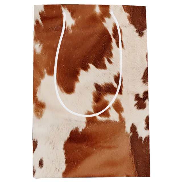 Sac Cadeau Moyen Brown Cream Cowhide Western (Devant)