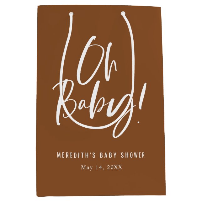 Sac Cadeau Moyen Brown Oh Baby Simple Baby shower de calligraphie (Devant)