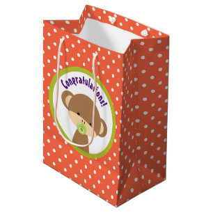 Sac Cadeau Moyen Brown singe-bébé avec Pacifier Félicitations