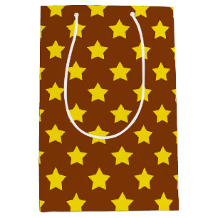 Sac Cadeau Moyen Brown Yellow Stars Motif décoratif