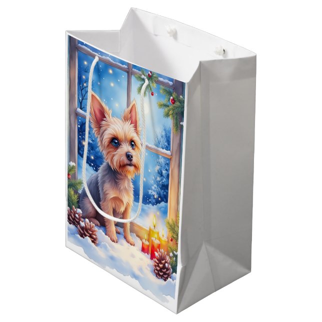 Sac Cadeau Moyen Brussels Griffon Frosted Window Christmas Art (Devant Angle)