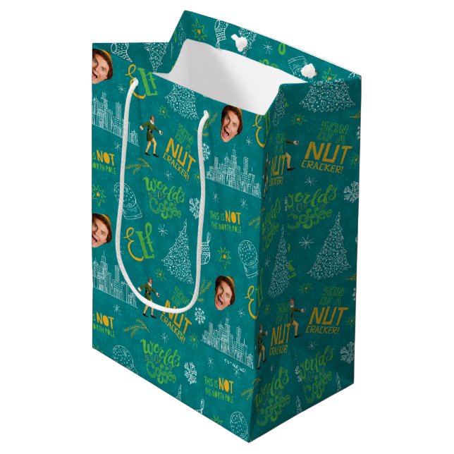Sac Cadeau Moyen Buddy le Motif de devis Turquoise Elf (Devant Angle)