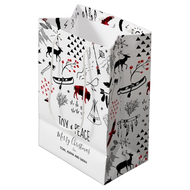 Sac Cadeau Moyen Buffalo Adventures Black & Red Plaid ID599 (Devant Angle)