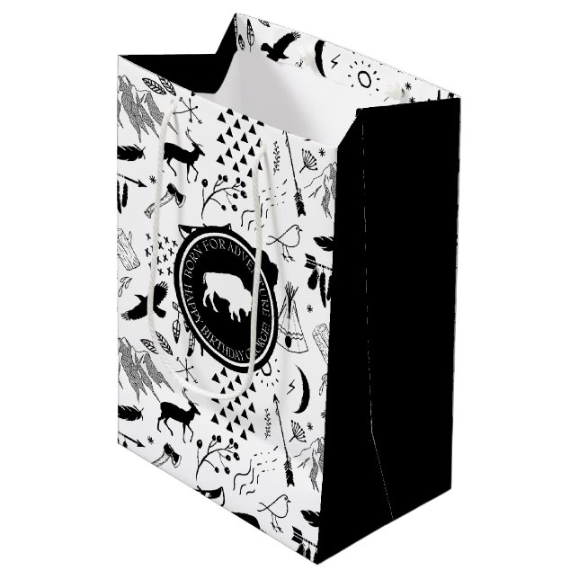 Sac Cadeau Moyen Buffalo Adventures Motif et Étiquette Black ID599 (Devant Angle)