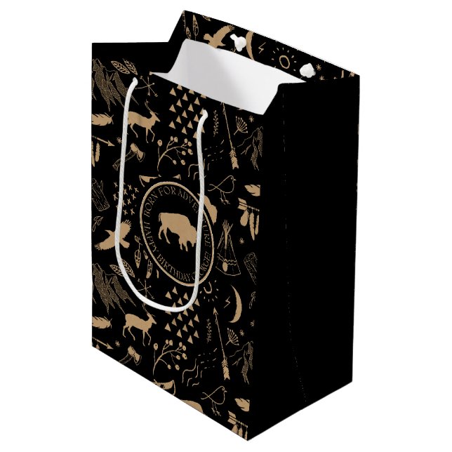 Sac Cadeau Moyen Buffalo Adventures Motif et Étiquette Kraft ID599 (Devant Angle)