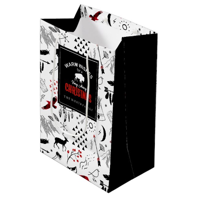 Sac Cadeau Moyen Buffalo Adventures Motif Étiquette rouge/noir ID59 (Devant Angle)