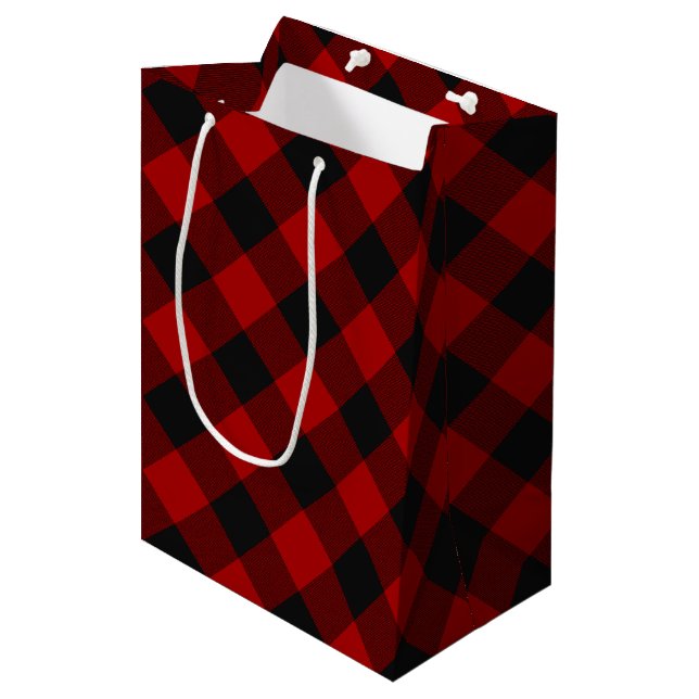 Sac Cadeau Moyen Buffalo Check Red and Black Carrés Plaid (Devant Angle)