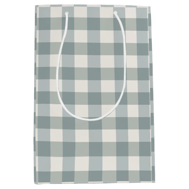 Sac Cadeau Moyen Buffalo Plaid Country Farmhouse Vert Blanc (Devant)