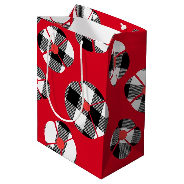 Sac Cadeau Moyen Buffalo Plaid Fleur Sur Rouge (Dos Angle)