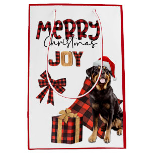 Sac Cadeau Moyen Buffalo Plaid Rottweiler Chien Noël