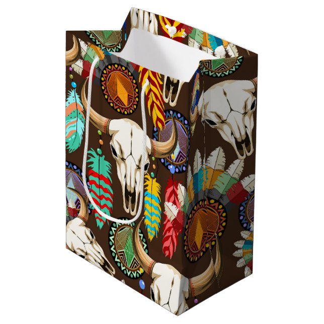 Sac Cadeau Moyen Buffalo Skull Native American Emblem (Devant Angle)