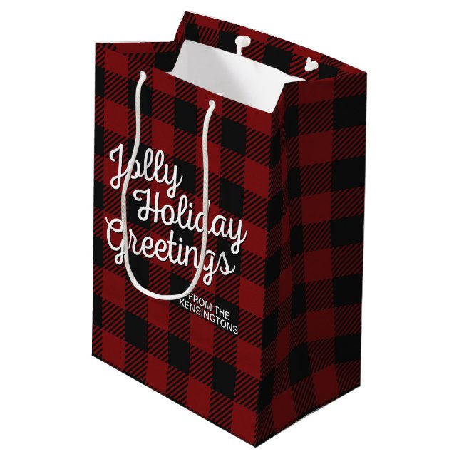 Sac Cadeau Moyen Buffle de Noël Rustique Plaid (Dos Angle)