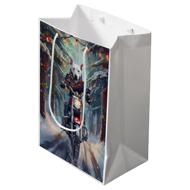 Sac Cadeau Moyen Bull Terrier Dog équitation moto Noël (Devant Angle)