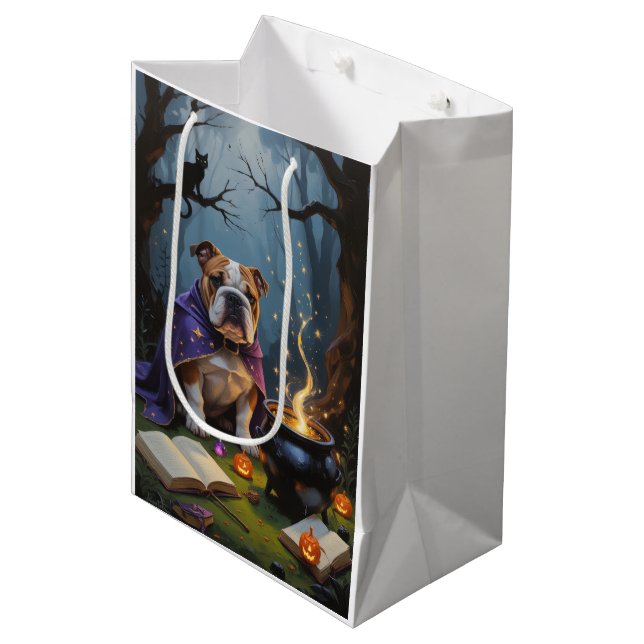 Sac Cadeau Moyen Bulldog Whimsical Halloween peinture (Devant Angle)