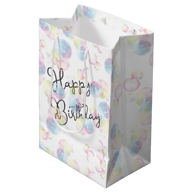 Sac Cadeau Moyen Bulles de savon d'anniversaire sur blanc (Devant Angle)